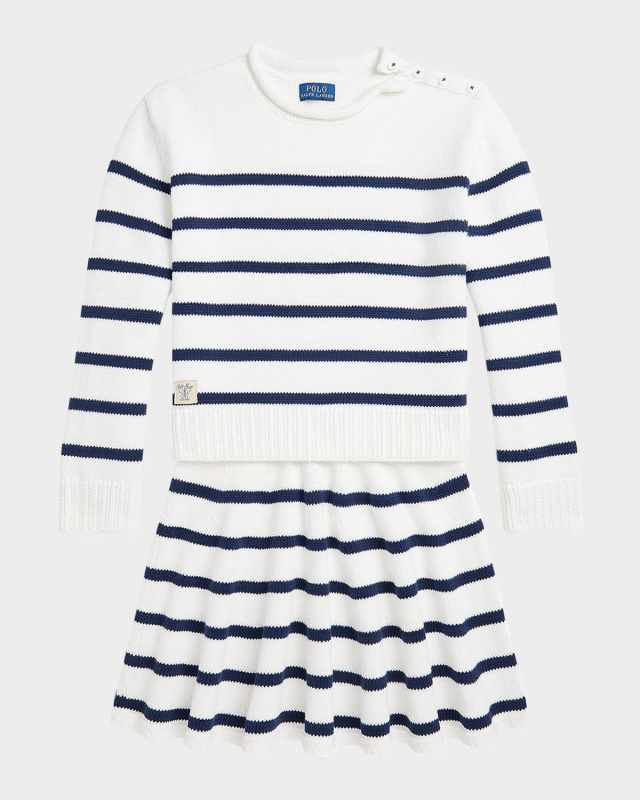 Girl's Cotton Stripe Sweater & Skirt, Size S-XL